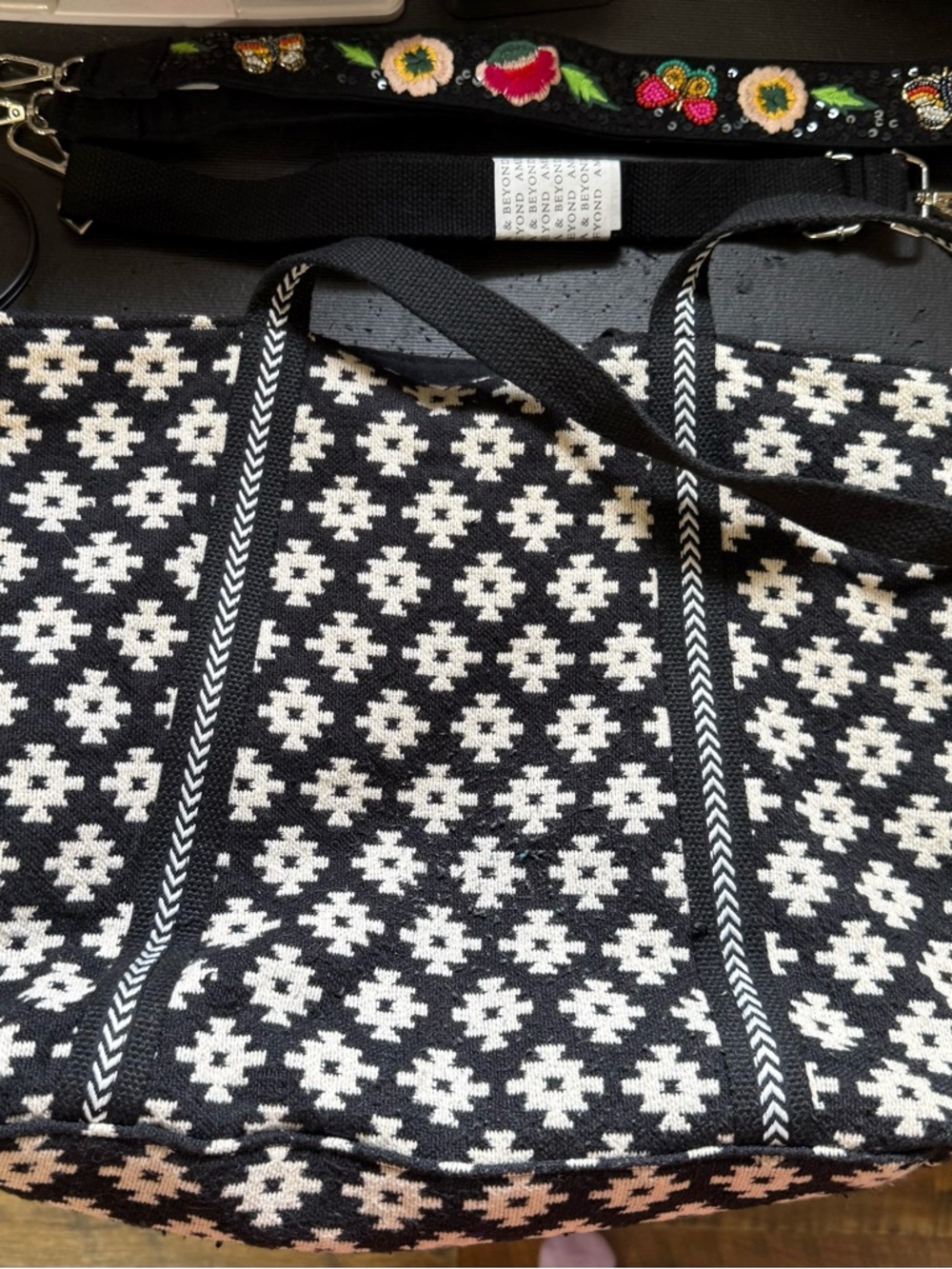 Beaded Butterfly Tote with Pink Trim - Picture 2 of 3